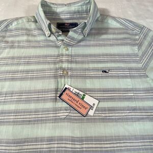 Vineyard Vines Women's Shirt Popover Striped Cotton Long Sleeve Button Sz L Logo